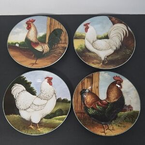 David Carter Brown Collection On the Farm Rooster 8" Plates Set of 4